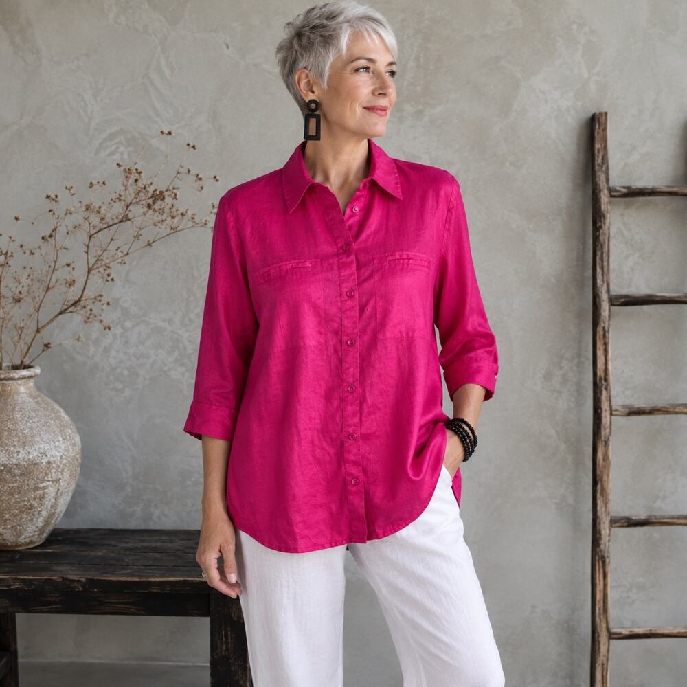 Chico's Pink Cotton Blend Long Sleeve Button Up Top 2